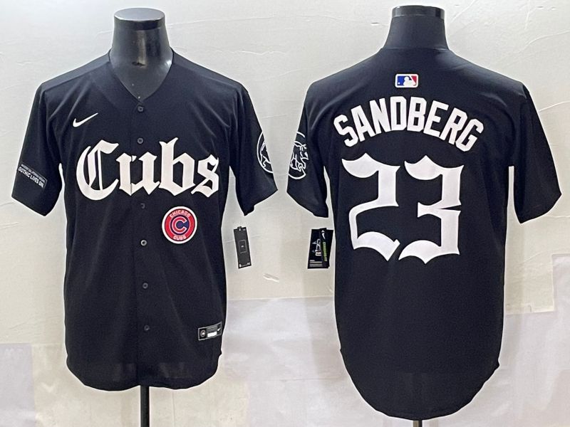 Men 2025 Chicago Cubs 23 Sandberg Black Five generations Joint Name Nike MLB Jersey style 19